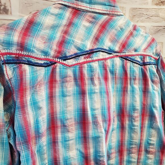 Ariat Shirt Junior XXL Colorful Pearl Snap Buttons Shimmer Embroidery Rodeo - Picture 10 of 12